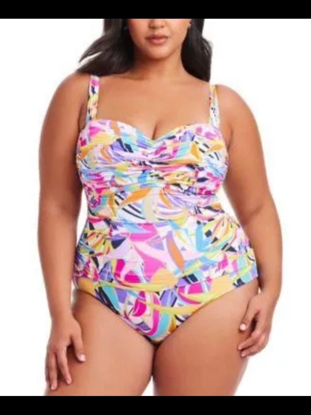 Bleu by Rod Beattie Abstract Print Tummy Control One Piece Plus Size NWT